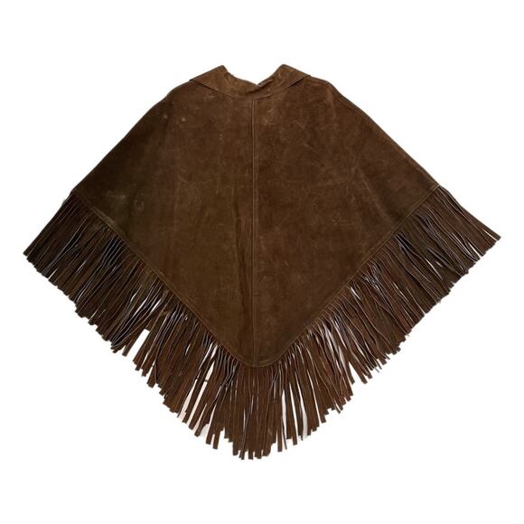 Vintage 70s handmade leather fringe shawl poncho - Picture 2 of 10